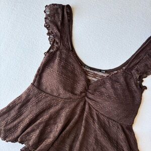 Y2K Heart Hips Babydoll Top Womens Medium Brown Lace Floral Daisies Built In Bra